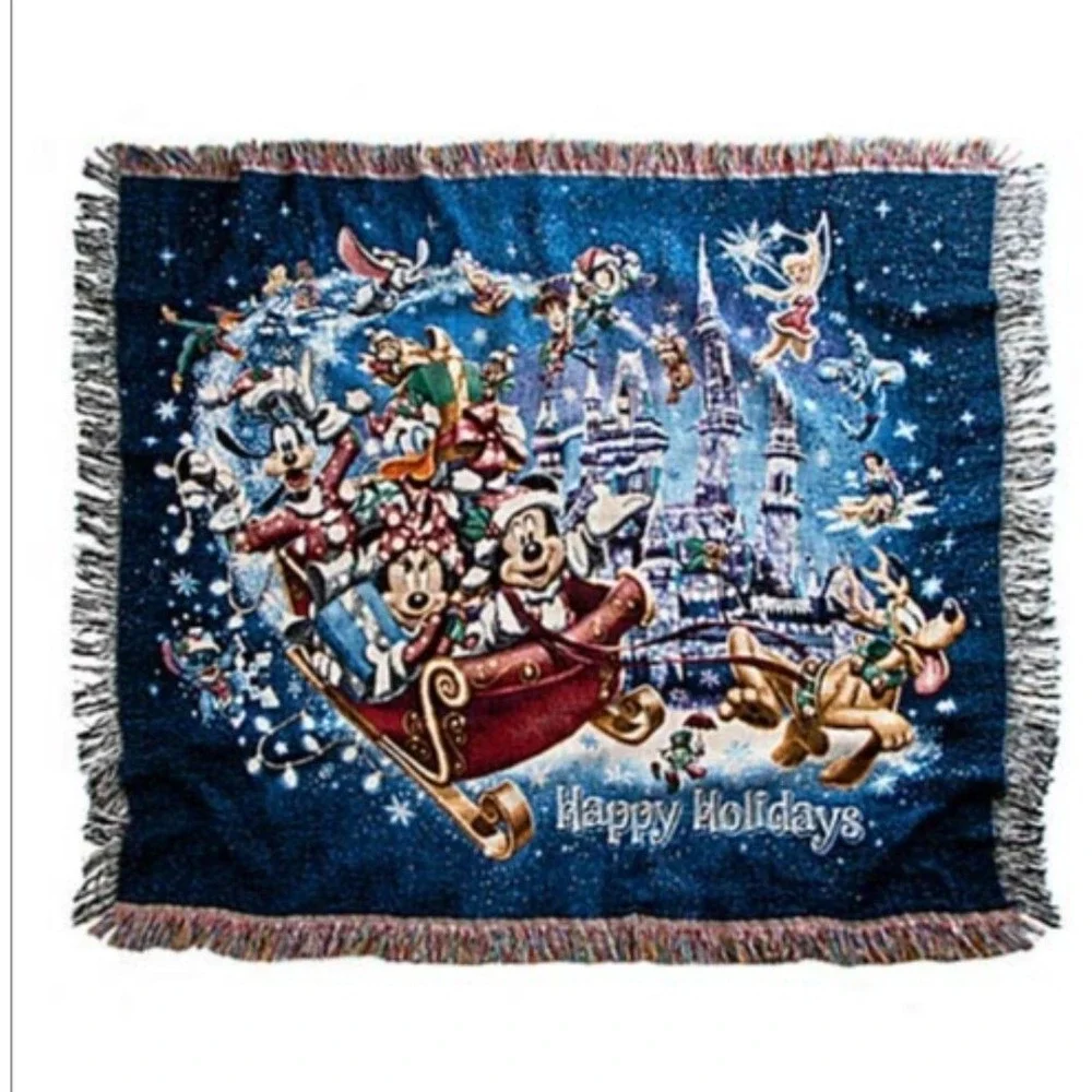 DISNEY PARKS Tapestry Throw‎ Blanket 50 X 60 Happy Holidays Mickey Christmas